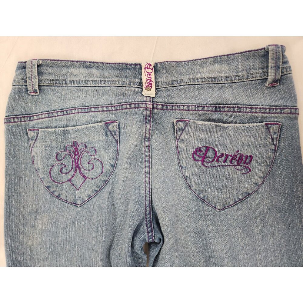 Dereon Beyonce Bootcut Y2K Jeans size 13/14 Light Wash Embroidered Logo Womens - Picture 4 of 11